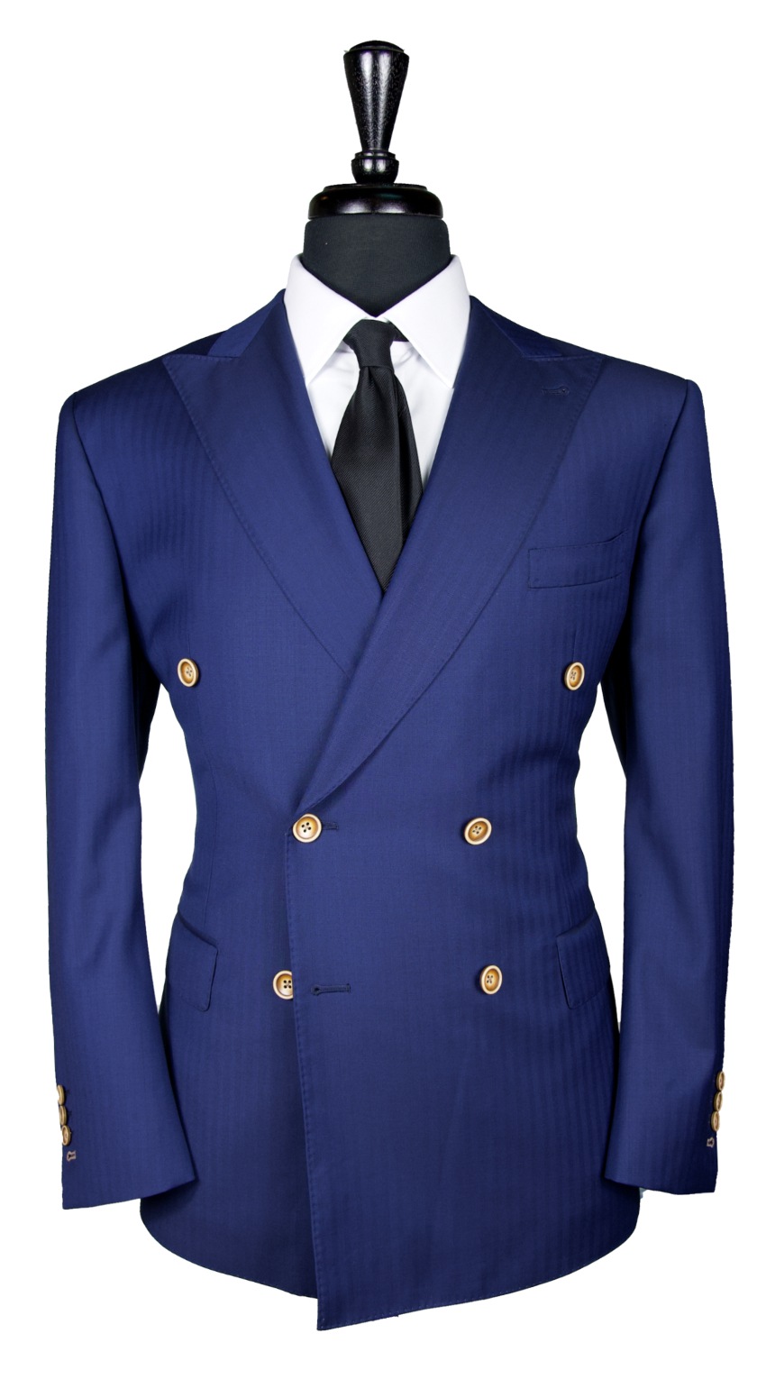 Navy Blue Chevron Wool Suit