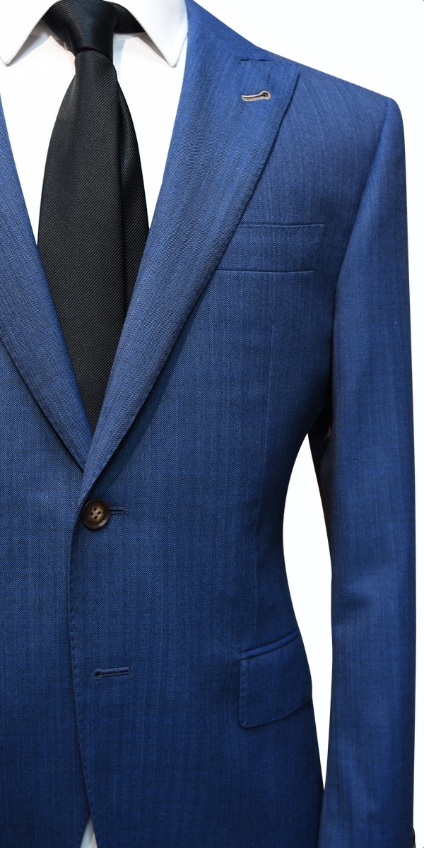 Sapphire Blue Herringbone Wool Suit