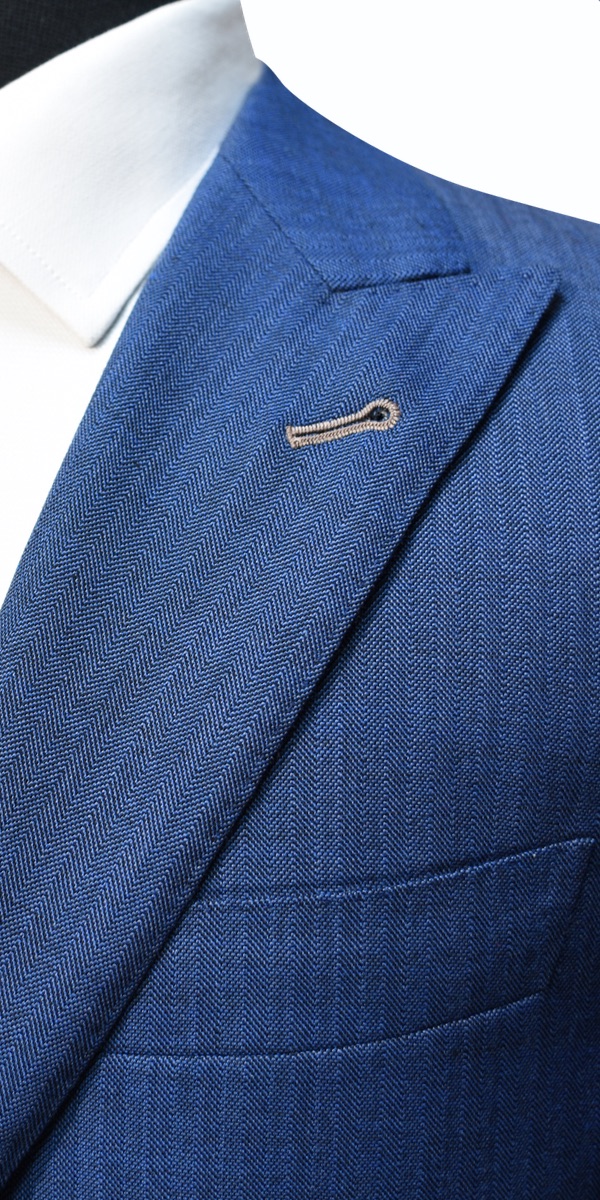 Sapphire Blue Herringbone Wool Suit