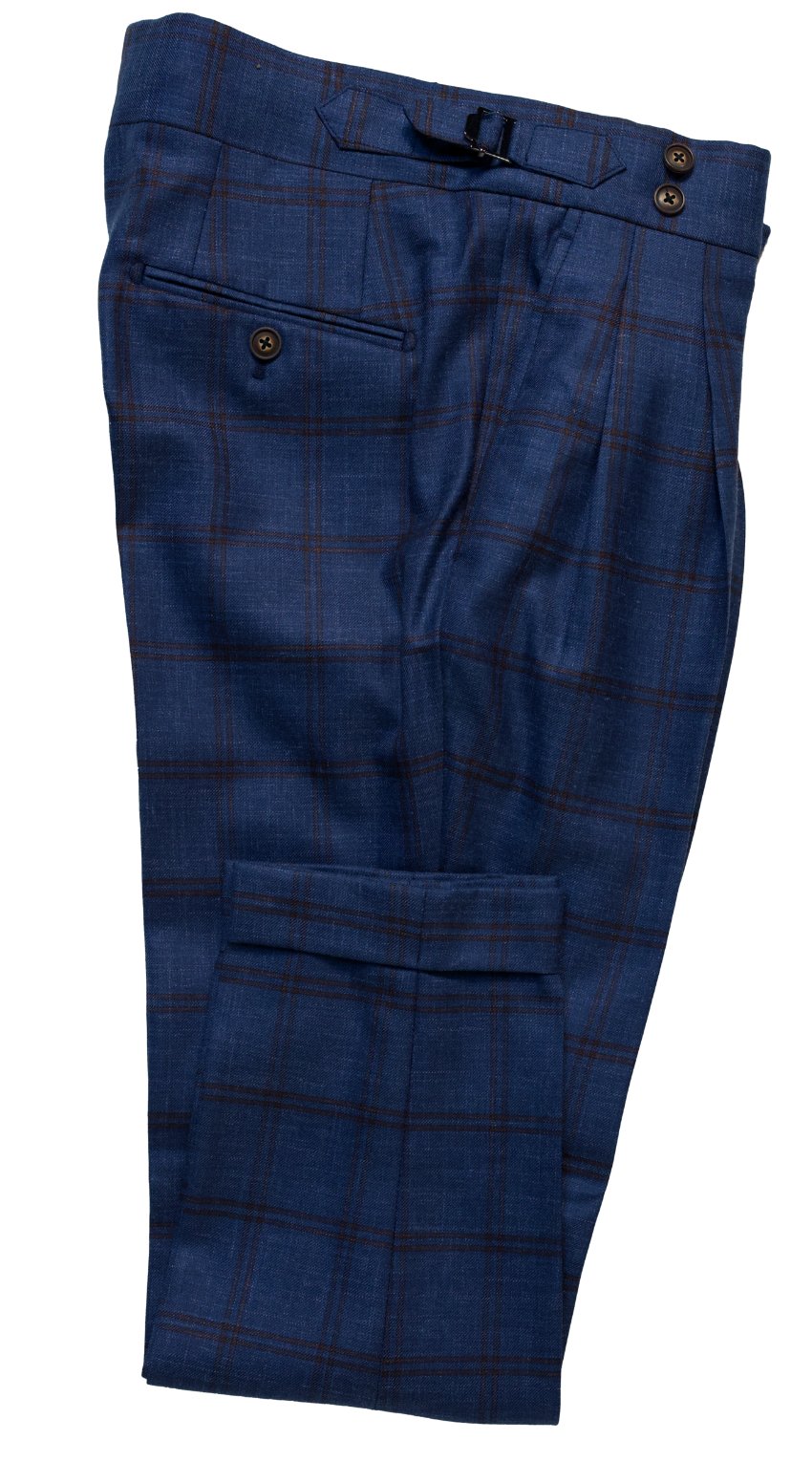 Blue with Brown Windowpane Wool Mix Suit