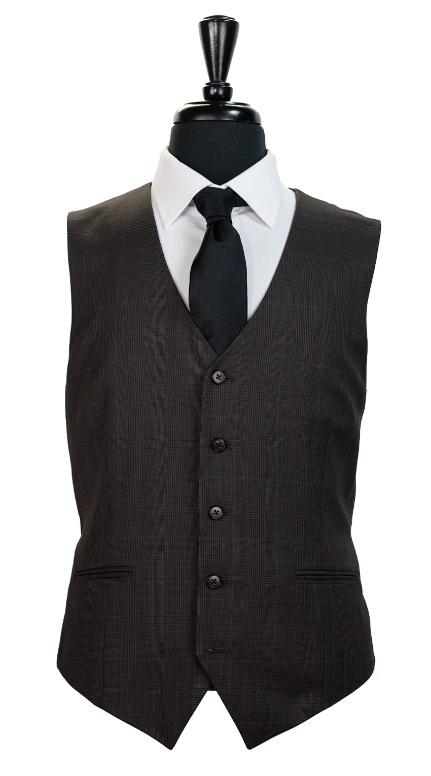 Brown Prince of Wales Wool Suit With Blue Overcheck