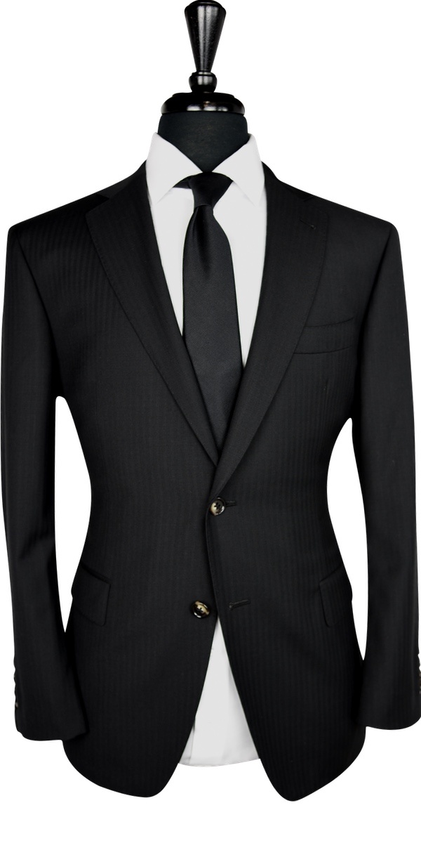 Black Herringbone Wool Suit