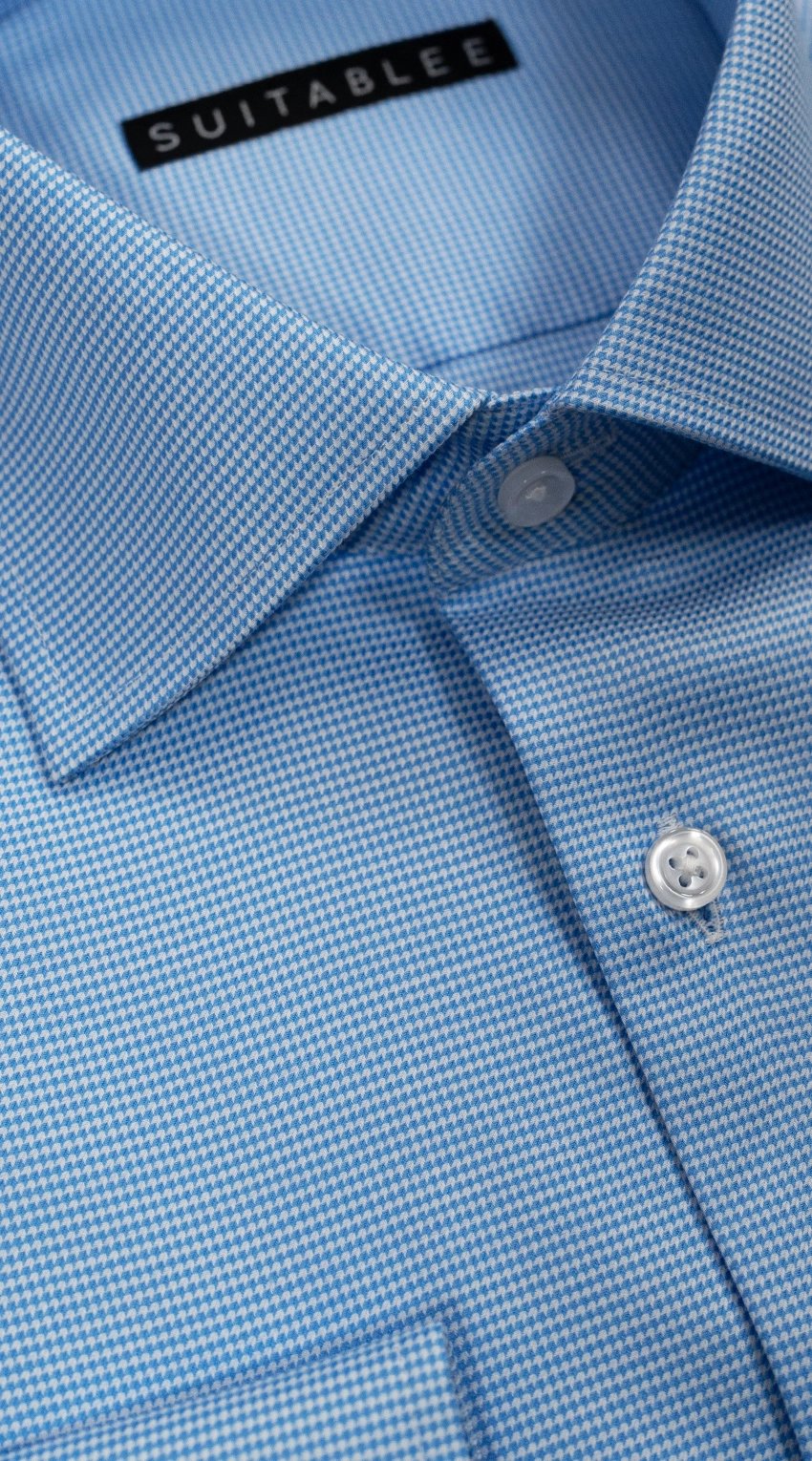 Blue Micro-Gingham Dress Shirt