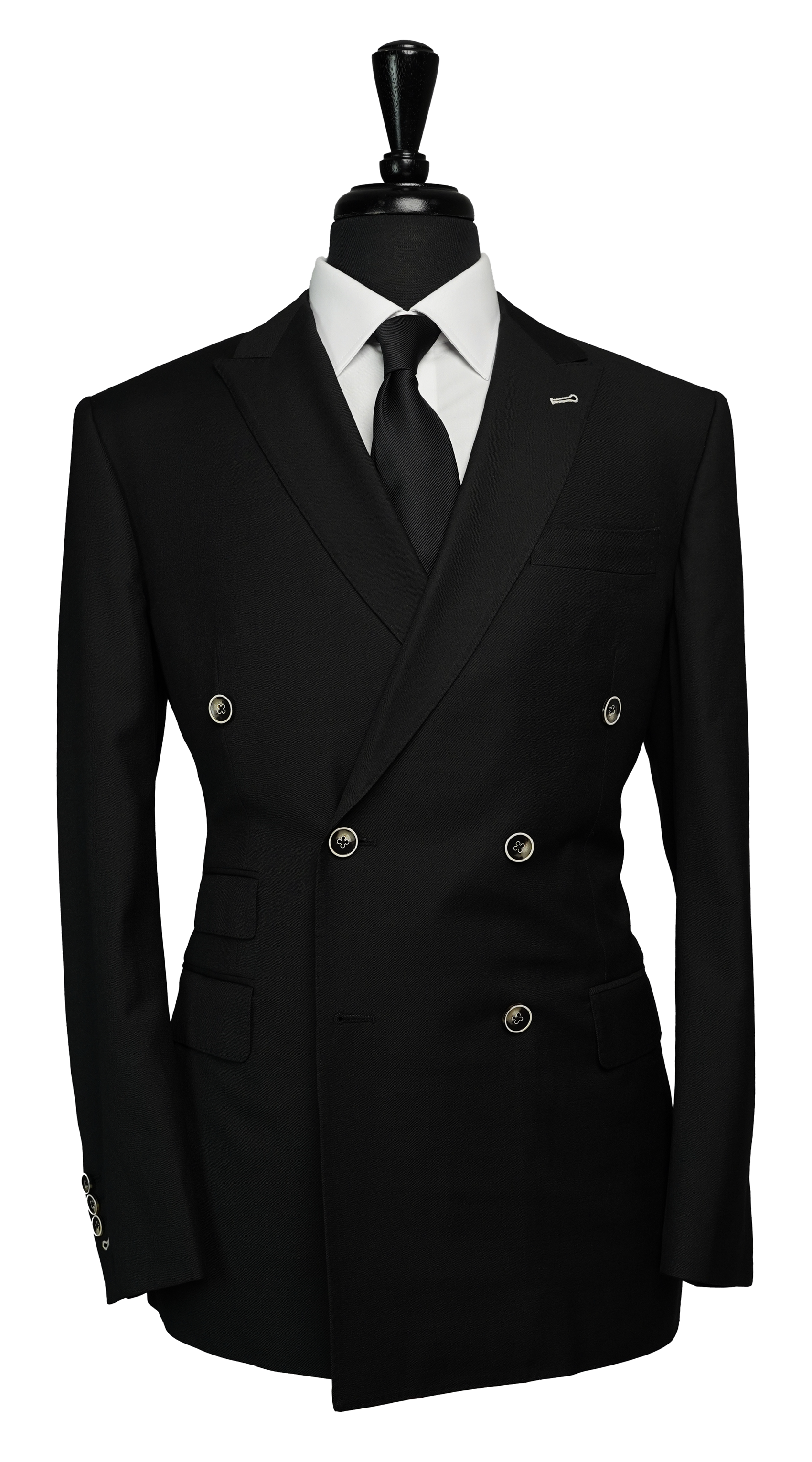 Solid Black Double-Breasted Suit