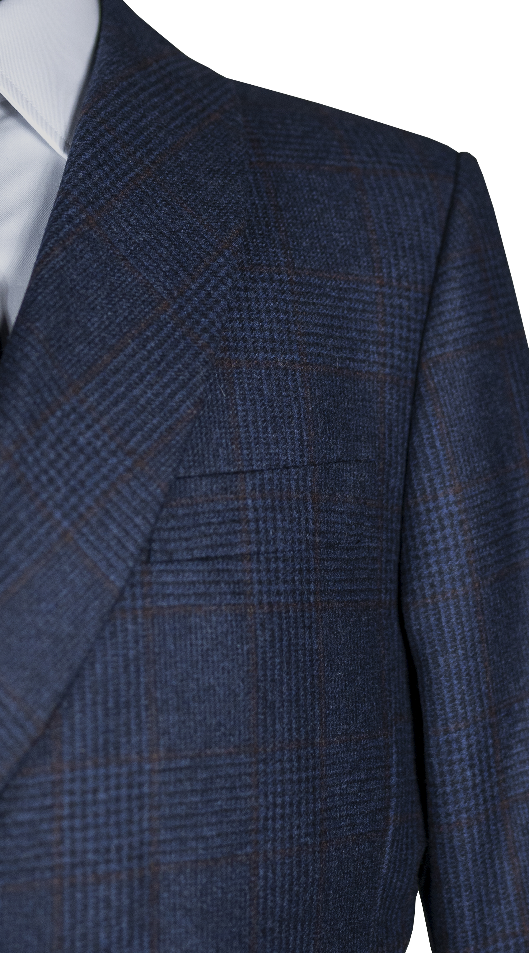 Navy Plaid Double-Breasted Overcoat