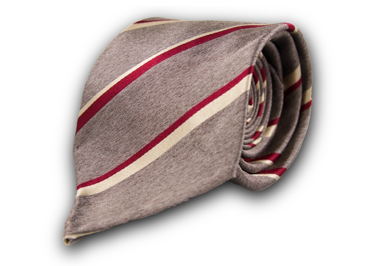 Khaki with Red Striped Silk Tie