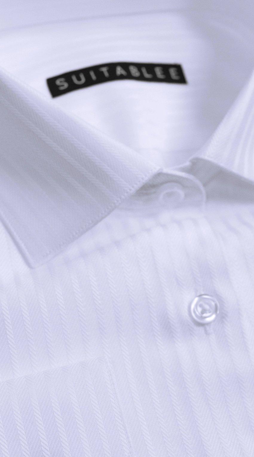 White Herringbone Stripe Dress Shirt