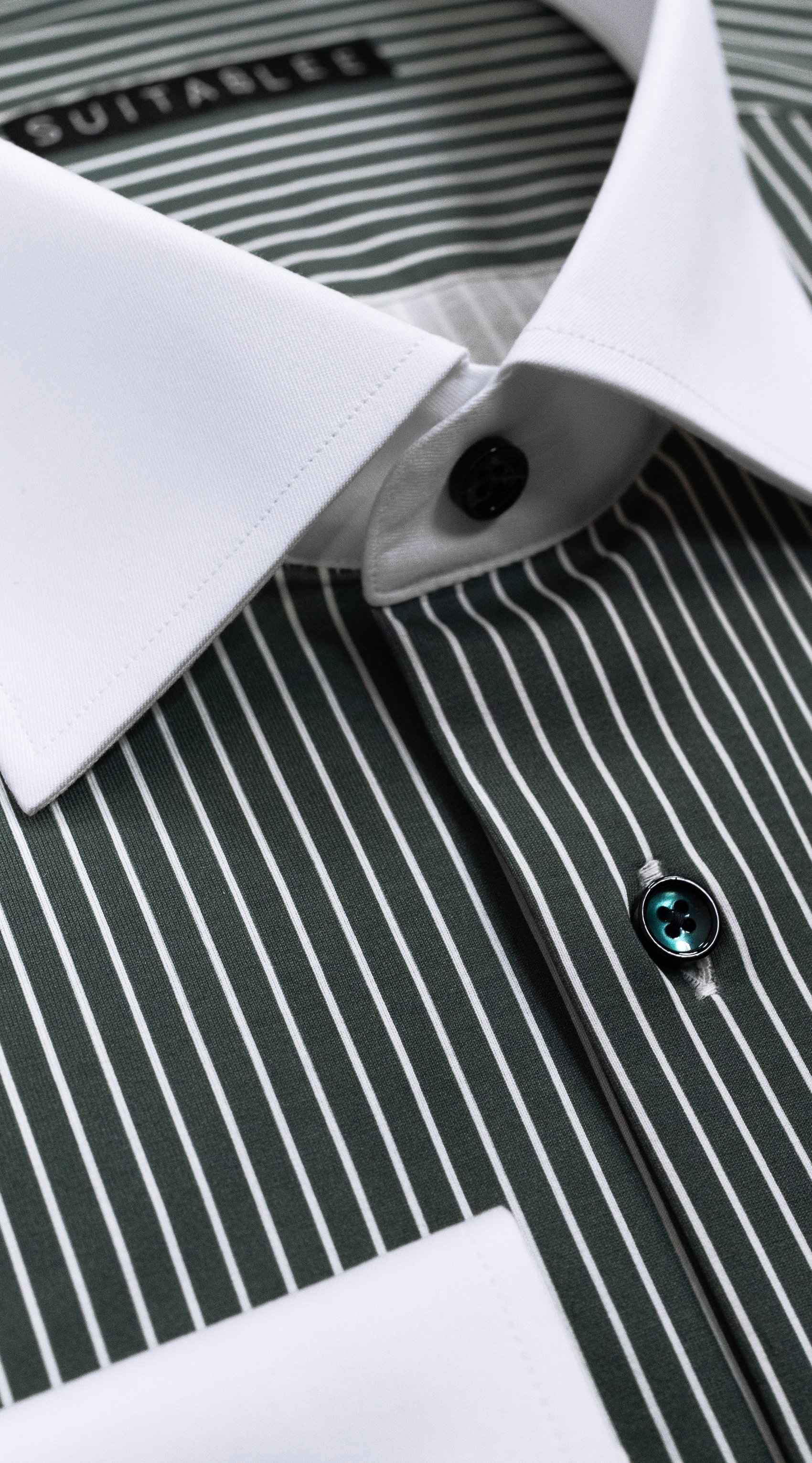 Chemise Habillée Vert Foncé Rayures