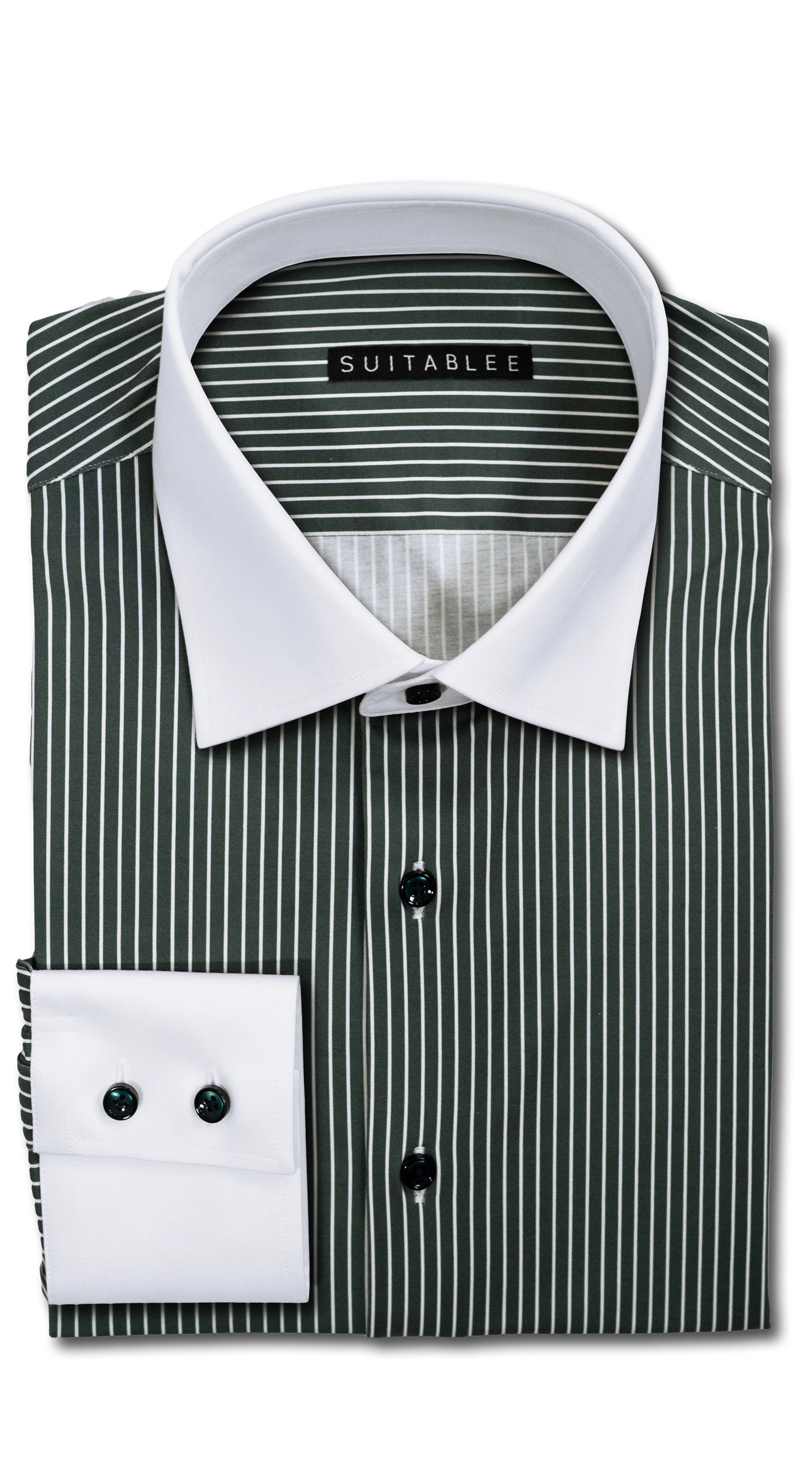 Chemise Habillée Vert Foncé Rayures