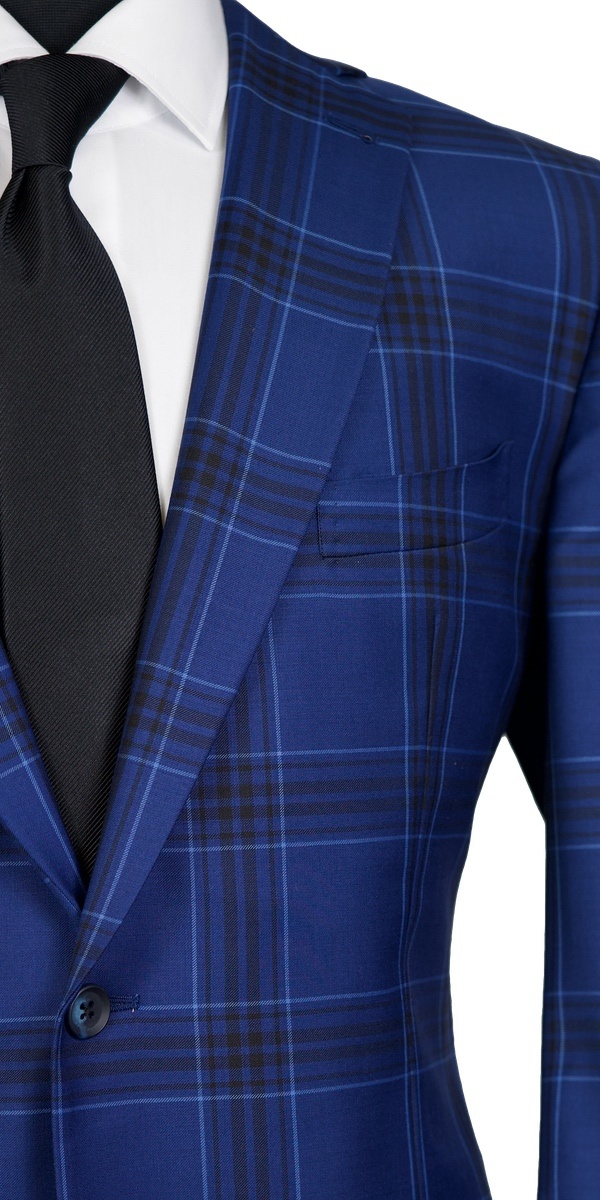 Large Check Blue Wool Suit