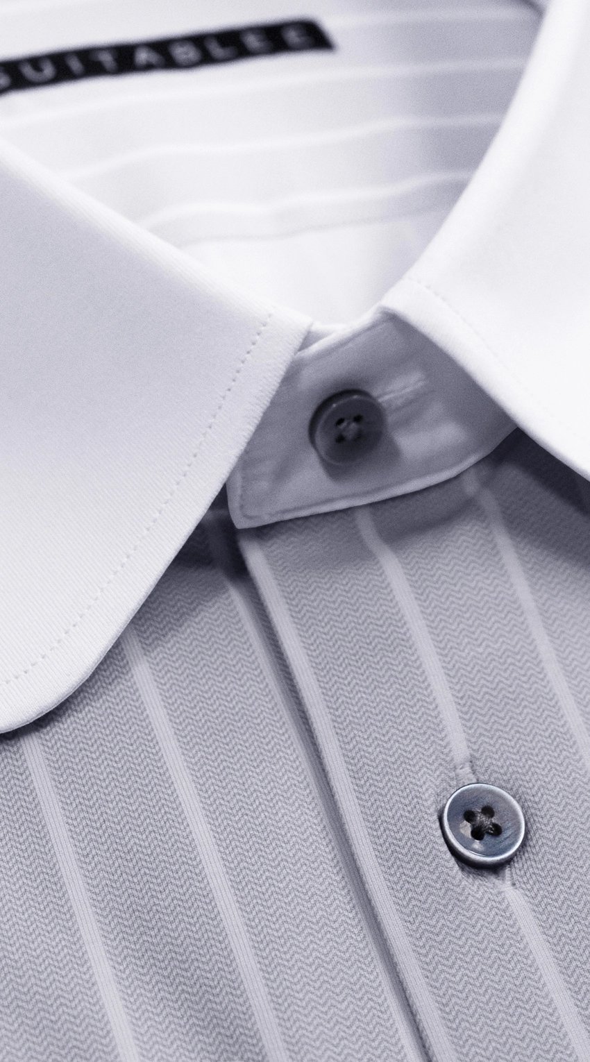 Chemise Habillée Rayures Gris Herringbone 