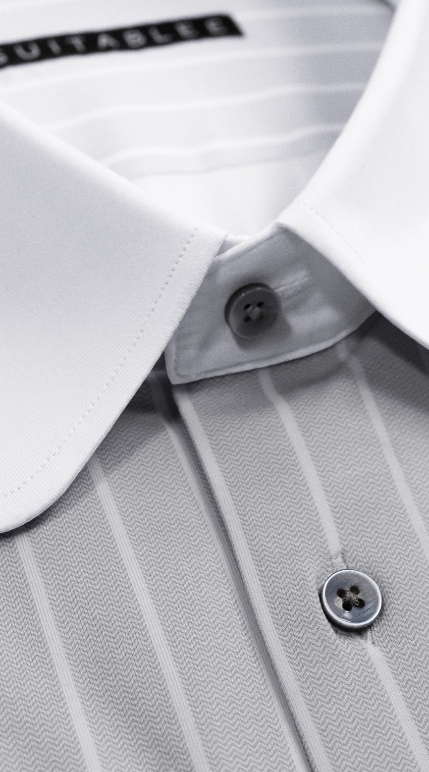 Grey Herringbone Pinstripe Dress Shirt