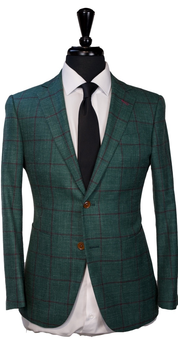 Green Windowpane Wool Mix Suit