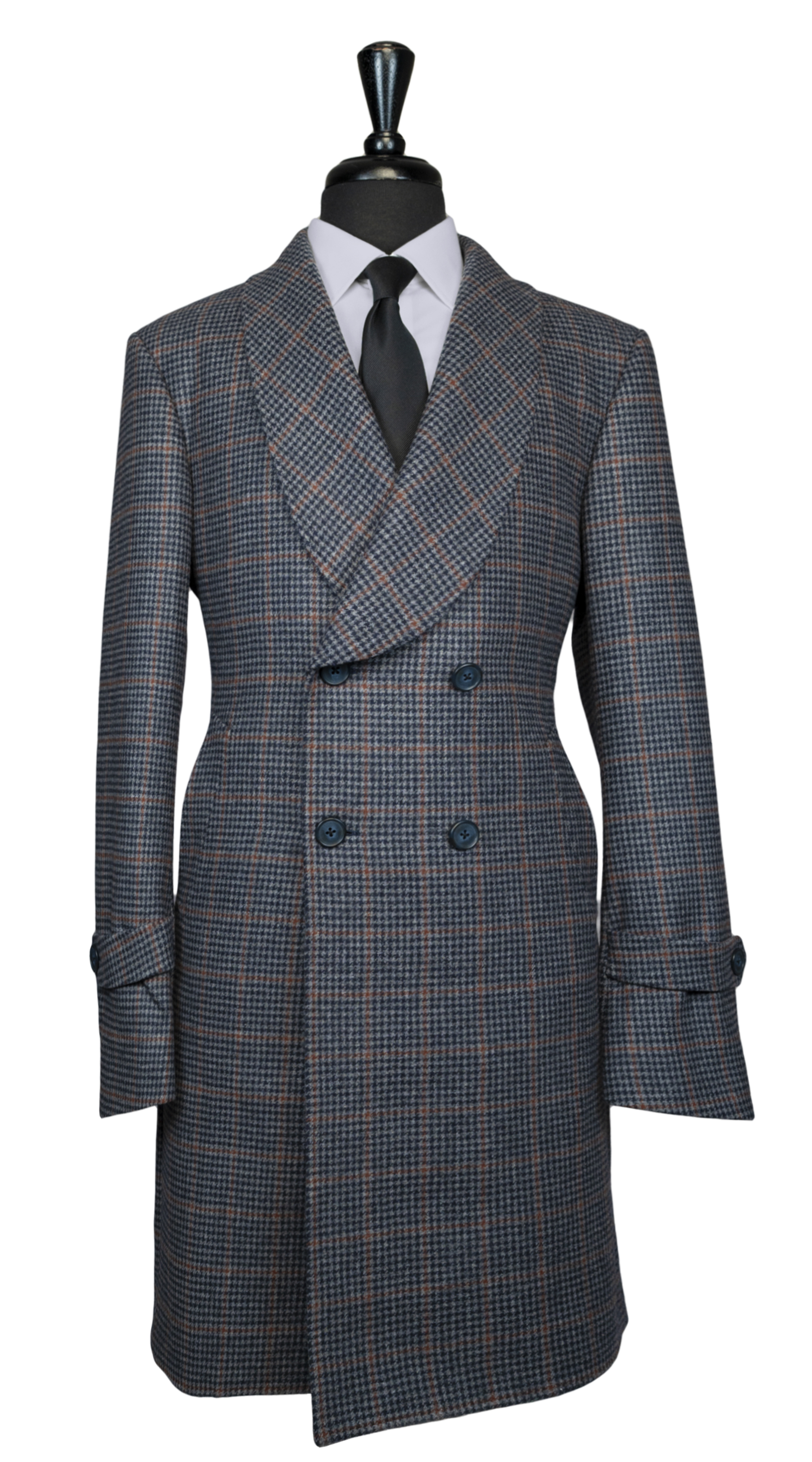 Blue Plaid Double-Breasted Overcoat