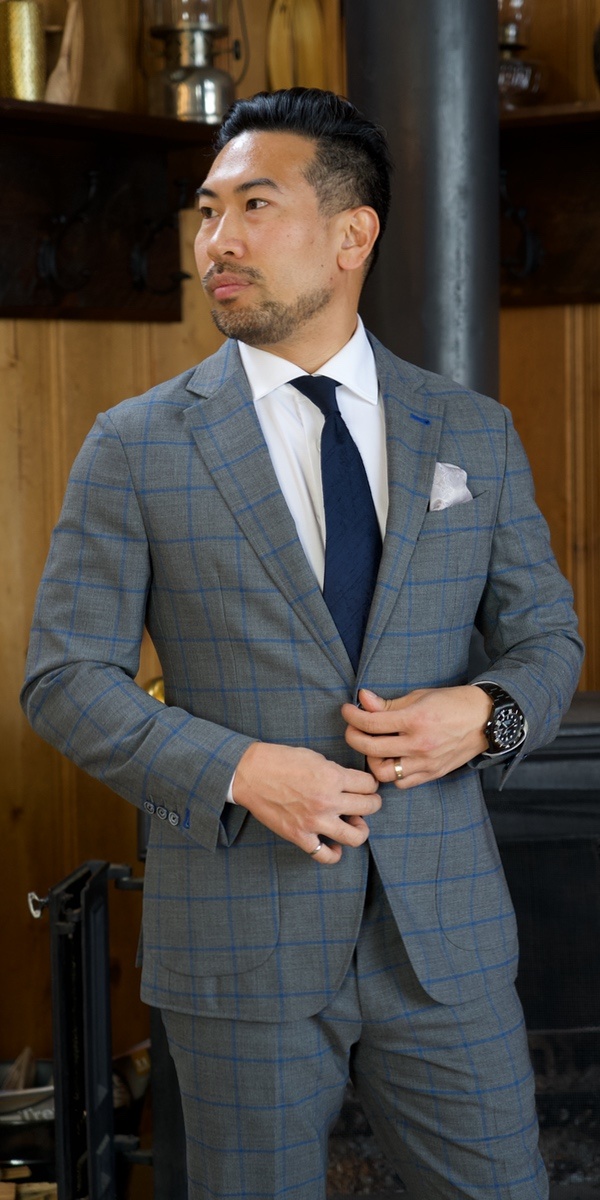 Grey with Blue Windowpane Comfort Suit
