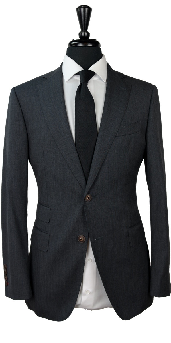 Charcoal Herringbone Wool Suit