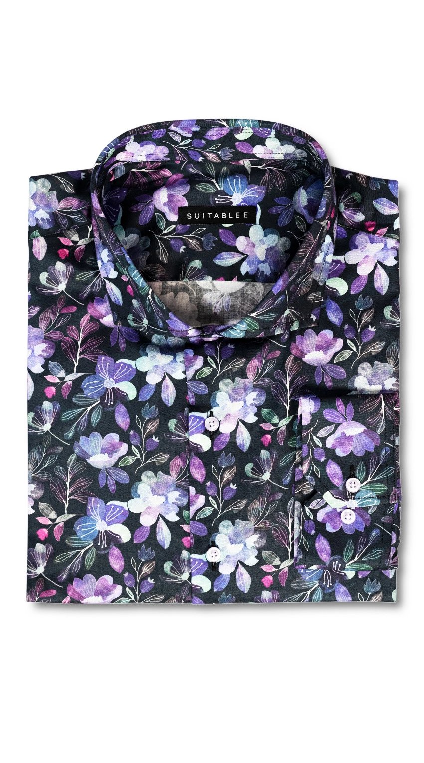 Black with Purple Floral Dress Shirt