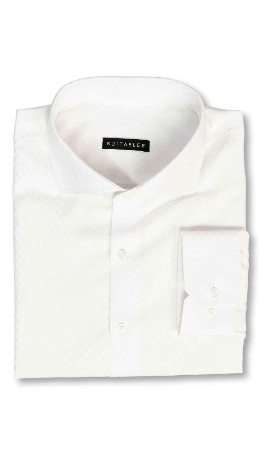 Satin White Check Dress Shirt