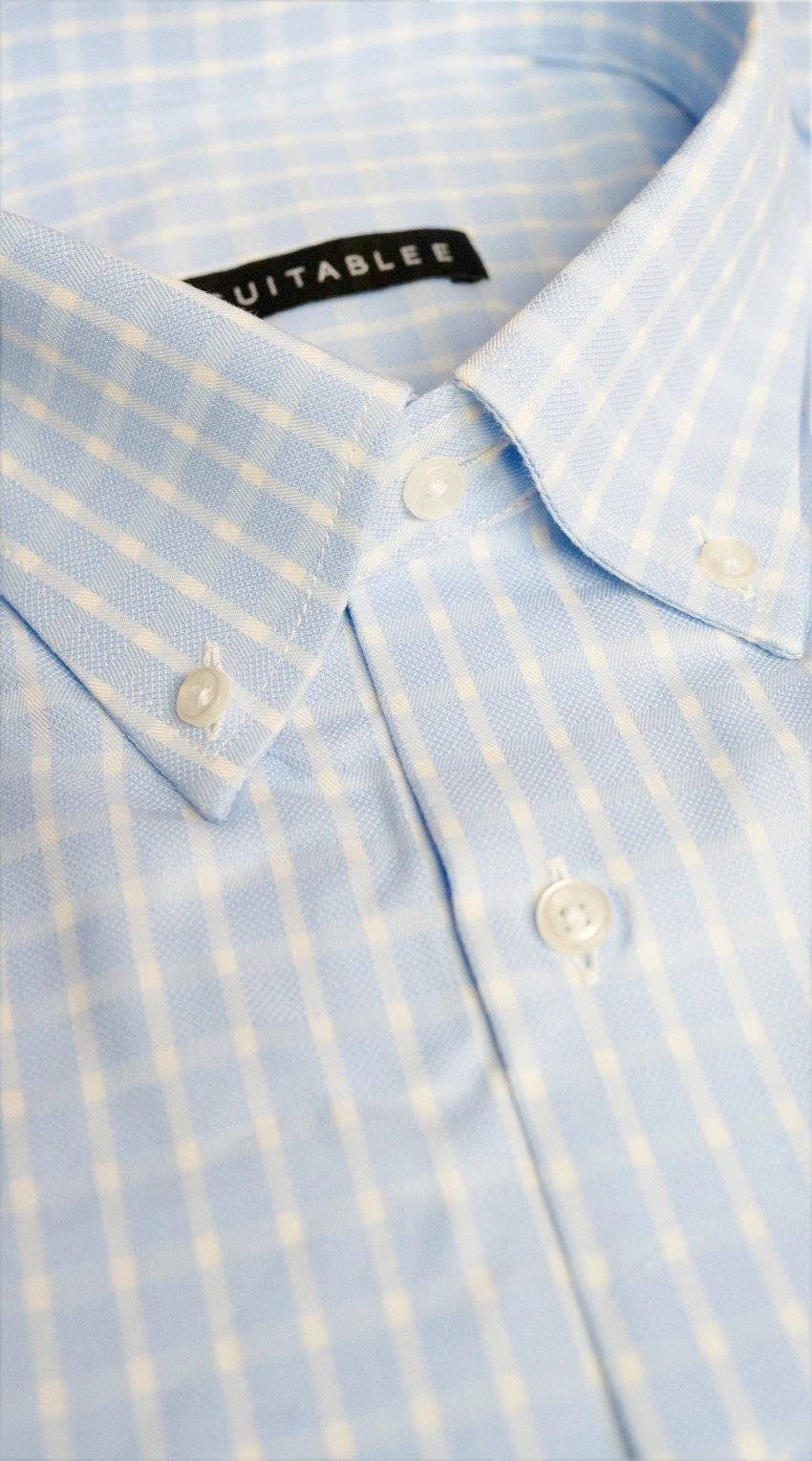 Chemise Habillée Carreaux Bleu Ciel