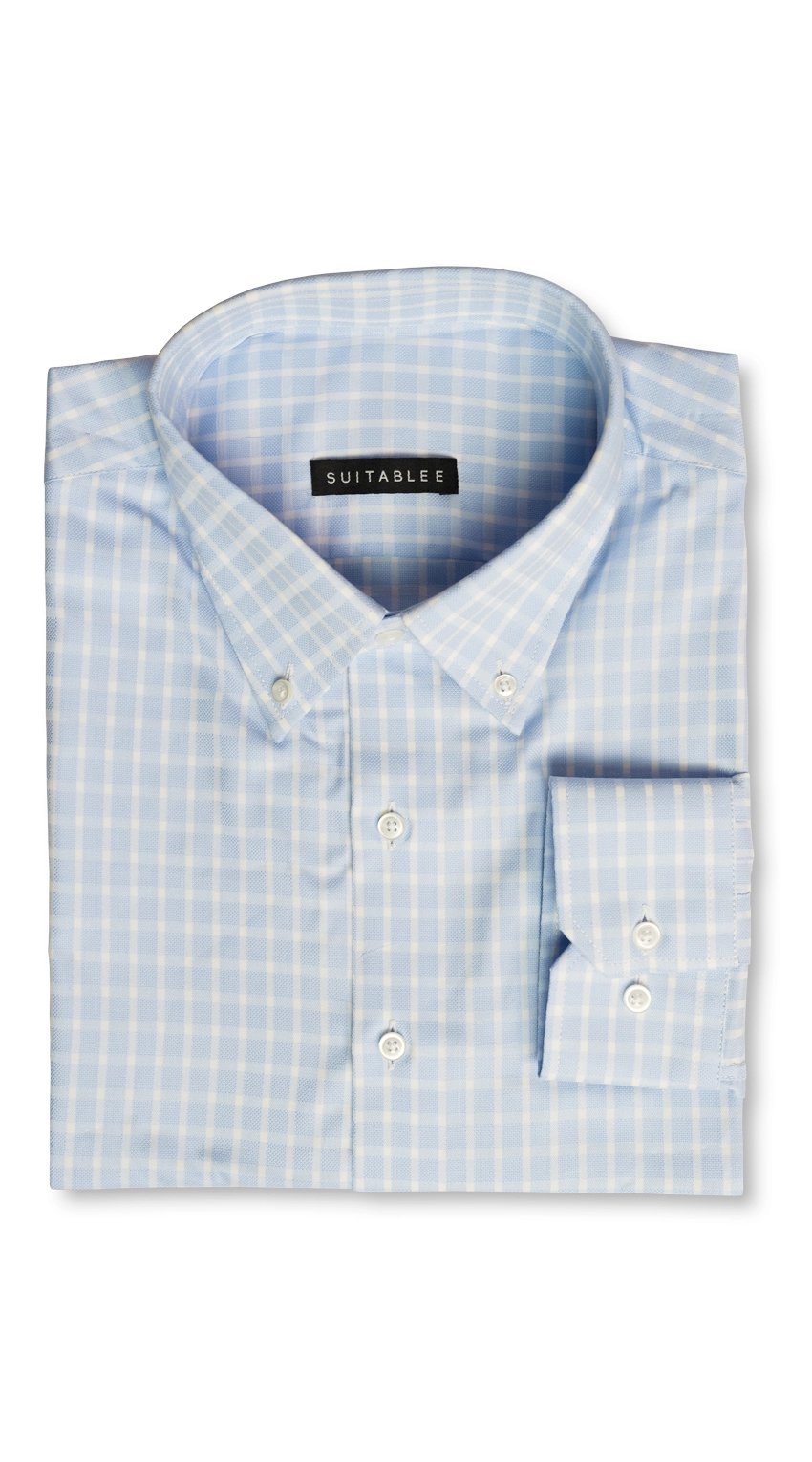 Chemise Habillée Carreaux Bleu Ciel