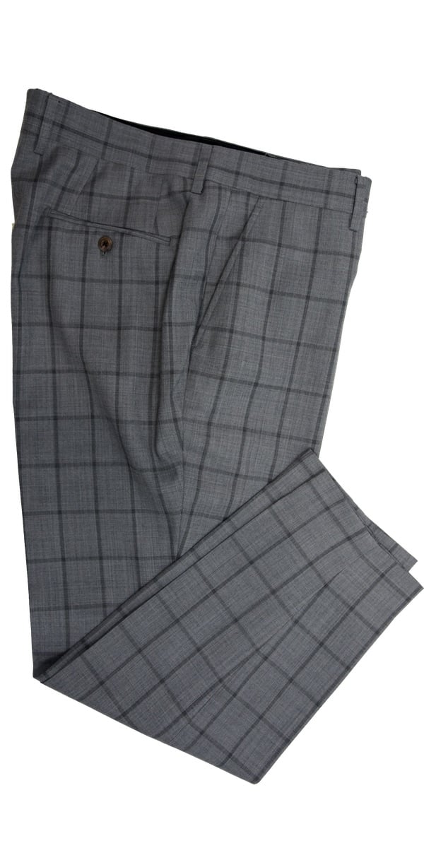 Grey Windowpane Sharkskin Wool Suit