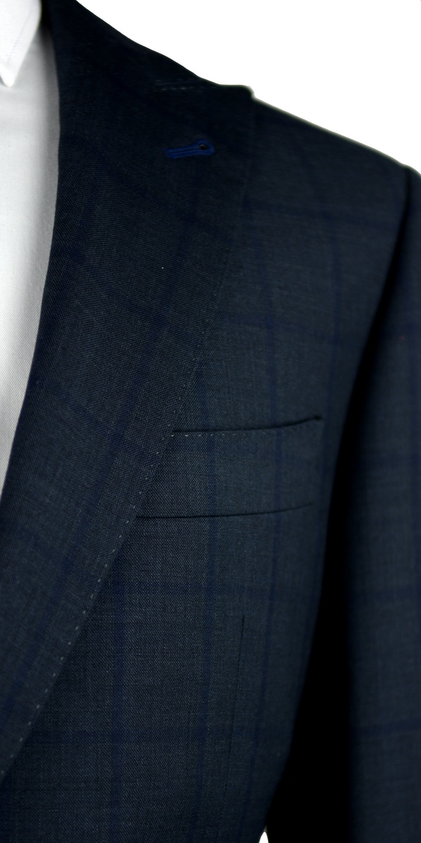 Charcoal with Subtle Blue Windowpane Wool Suit