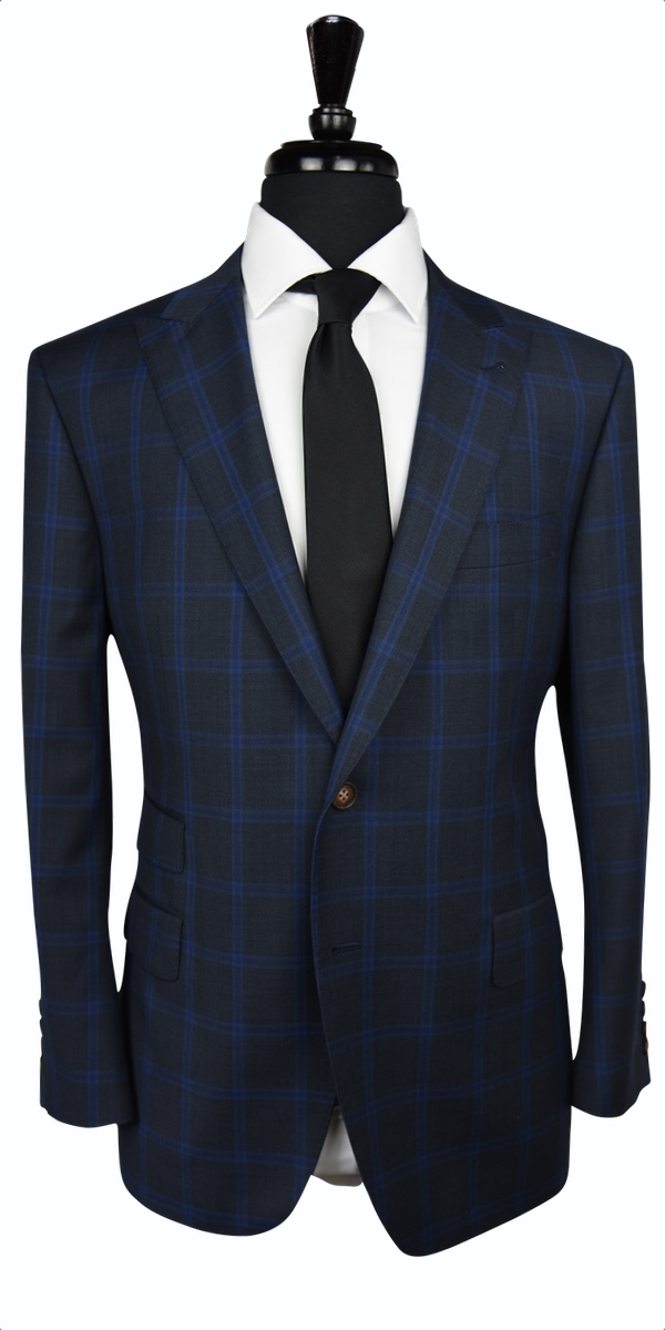 Charcoal with Blue Windowpane Wool Suit