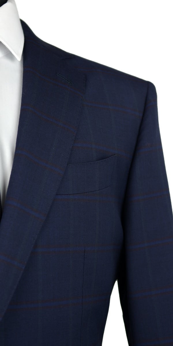 Navy Blue with Burgundy Plaid Wool Suit
