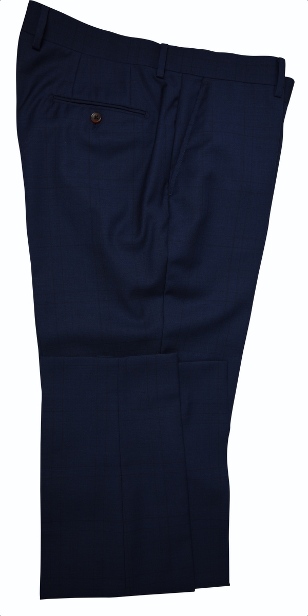 Navy Blue Plaid Wool Suit