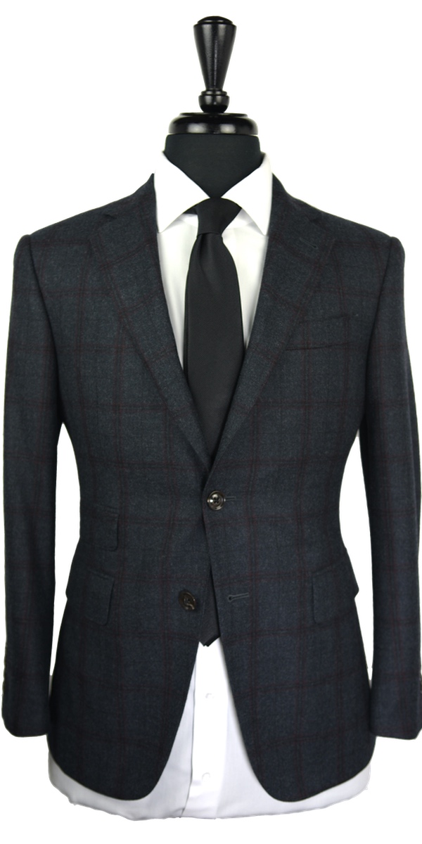 Charcoal Burgundy Check Cashmere Wool Suit