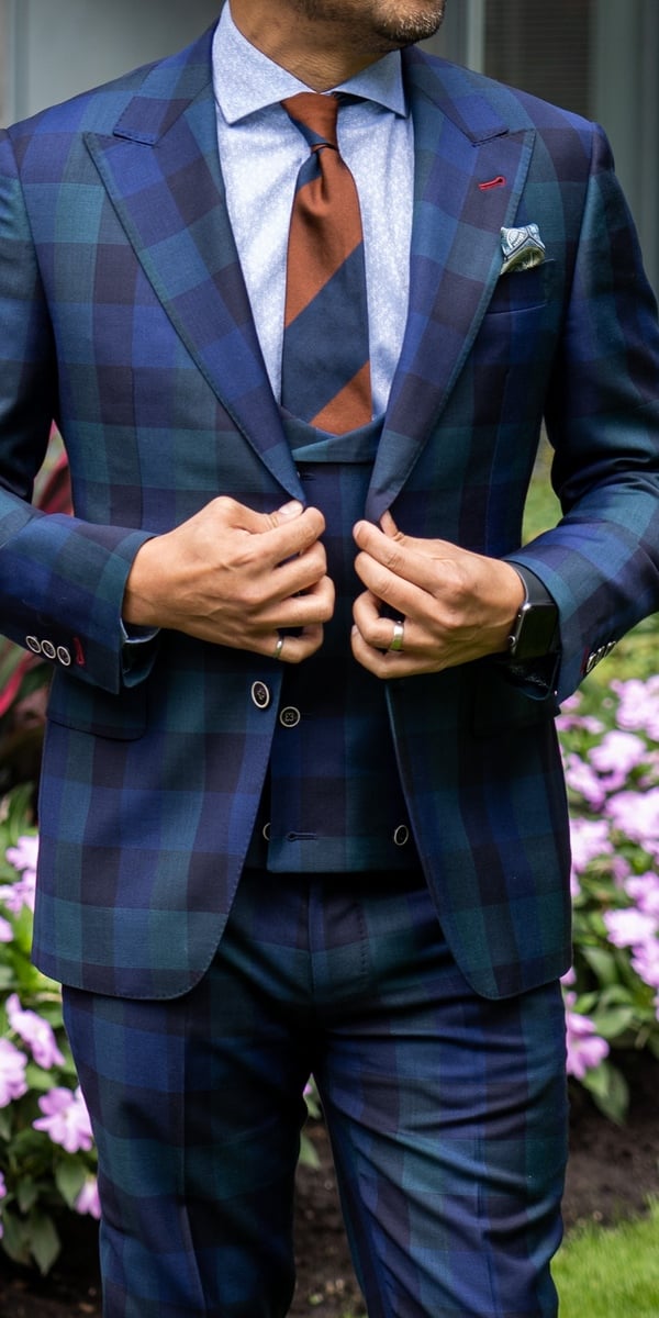 Green and Blue Checker Wool Suit