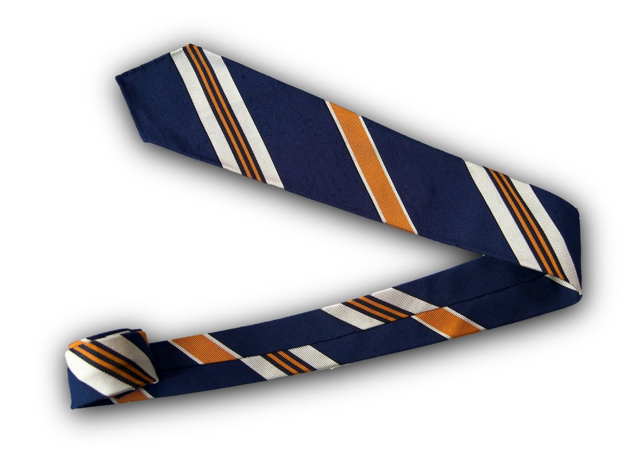 Navy Blue Orange Striped Silk Tie