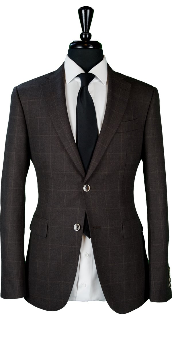 Brown Chambray Windowpane Wool Suit