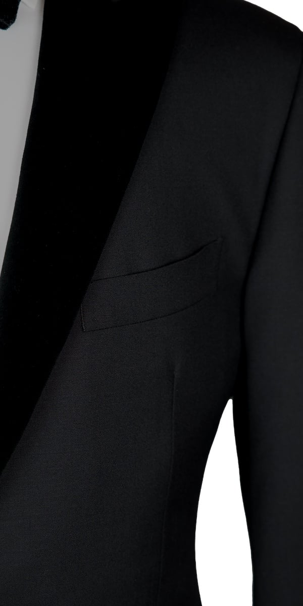 Classy Black Wool with Velvet Lapel Tuxedo