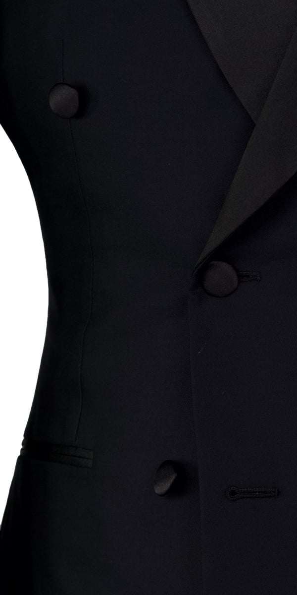 Black Shine Wool Double-Breasted Tuxedo