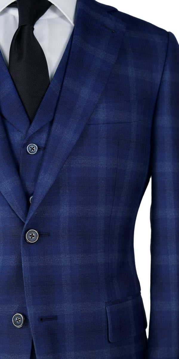 Navy Blue Check Wool Suit