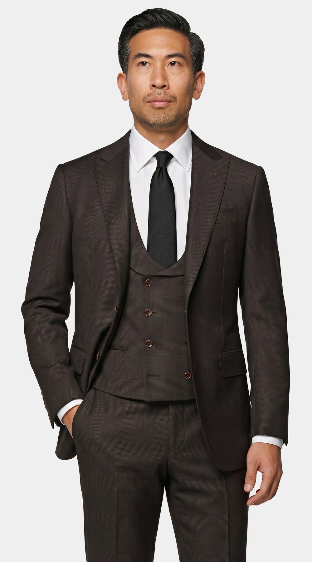 Espresso Glen Plaid Three-Piece Suit