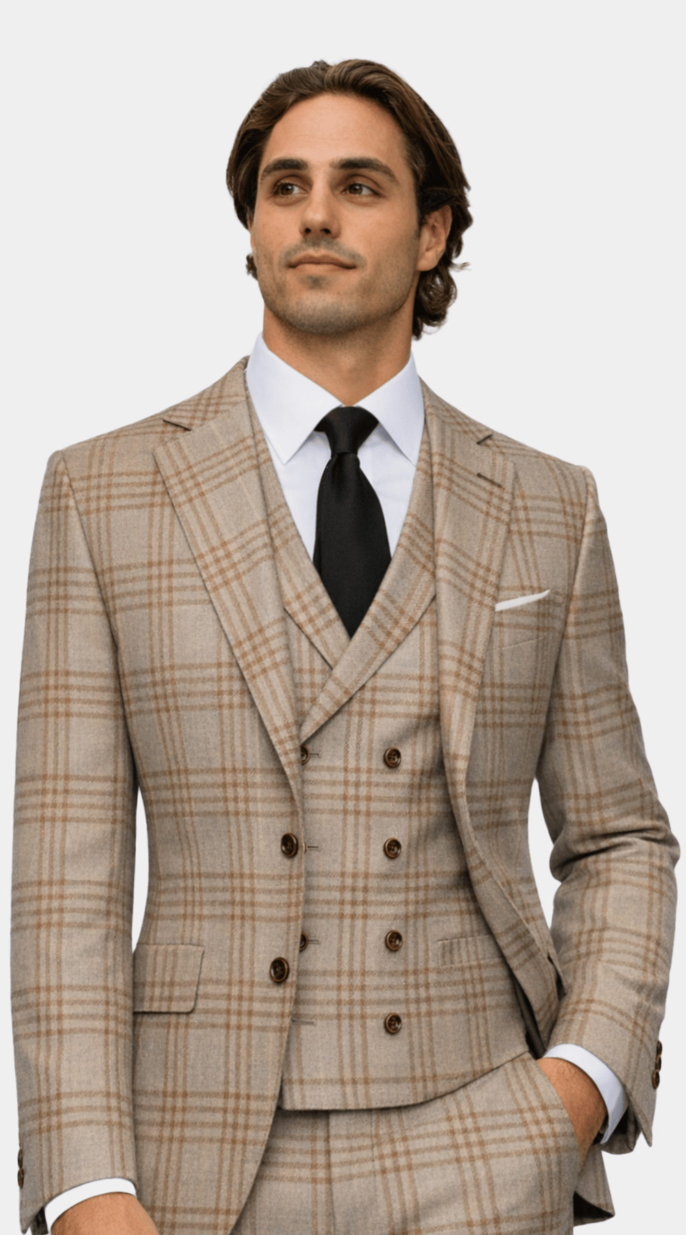 Sandstone Plaid Three-Piece Suit