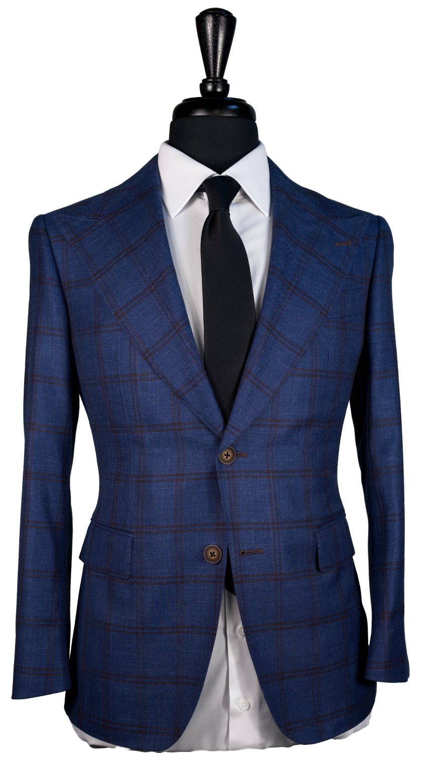 Blue with Brown Windowpane Wool Mix Suit Blue with Brown Windowpane Wool Mix Suit