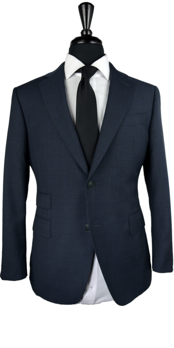 Navy Blue Prince of Wales Wool Suit Navy Blue Prince of Wales Wool Suit