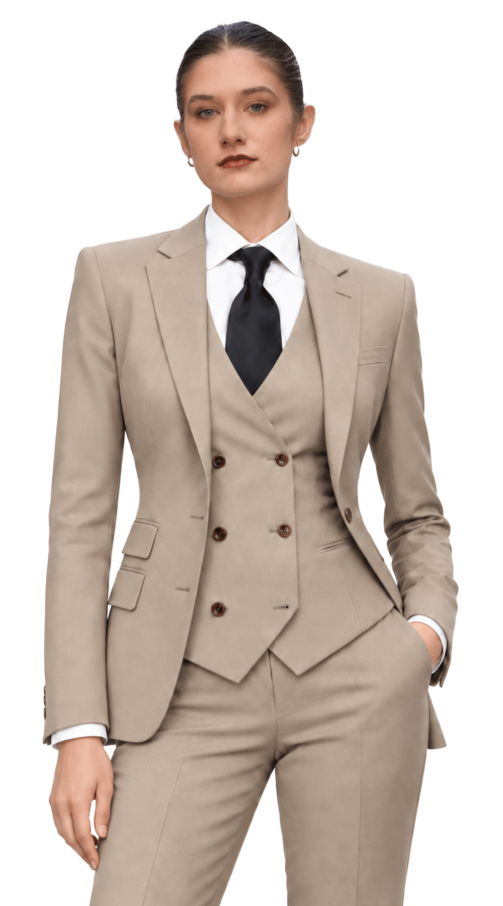 Almond Beige Three-Piece Wool Suit 
