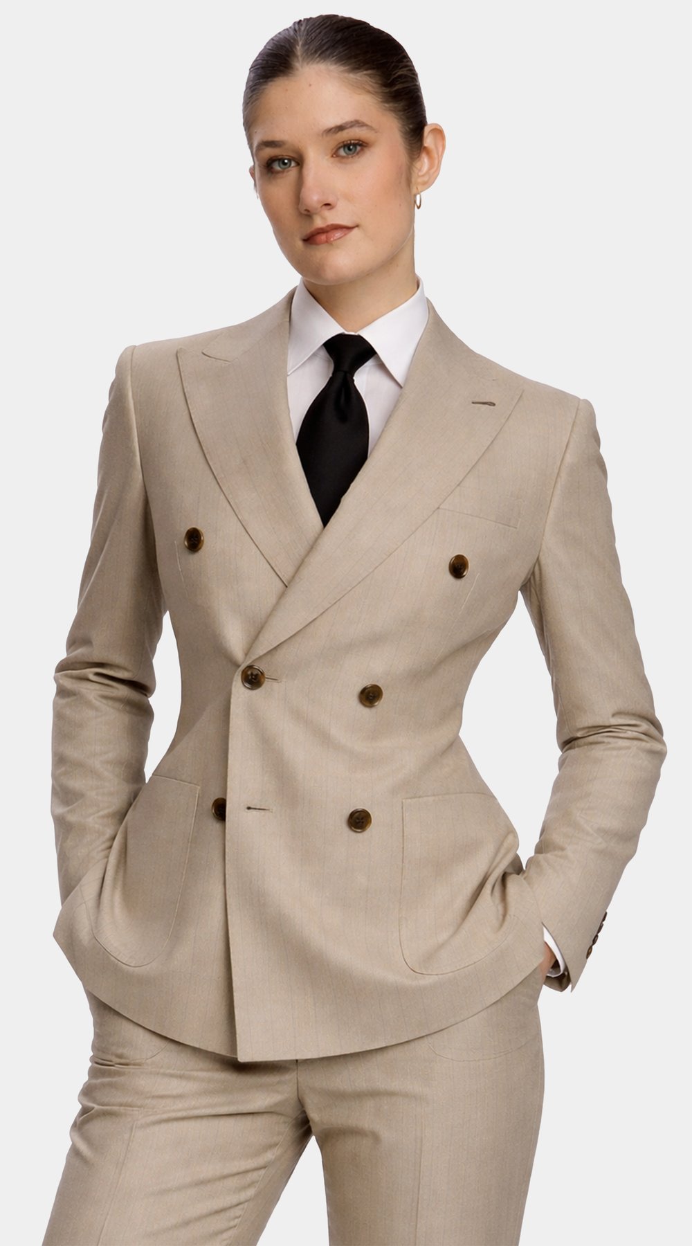 Taupe Pinstripe Double-Breasted Suit