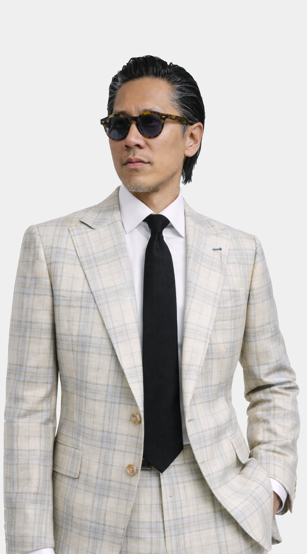 Beige Brown Plaid Suit