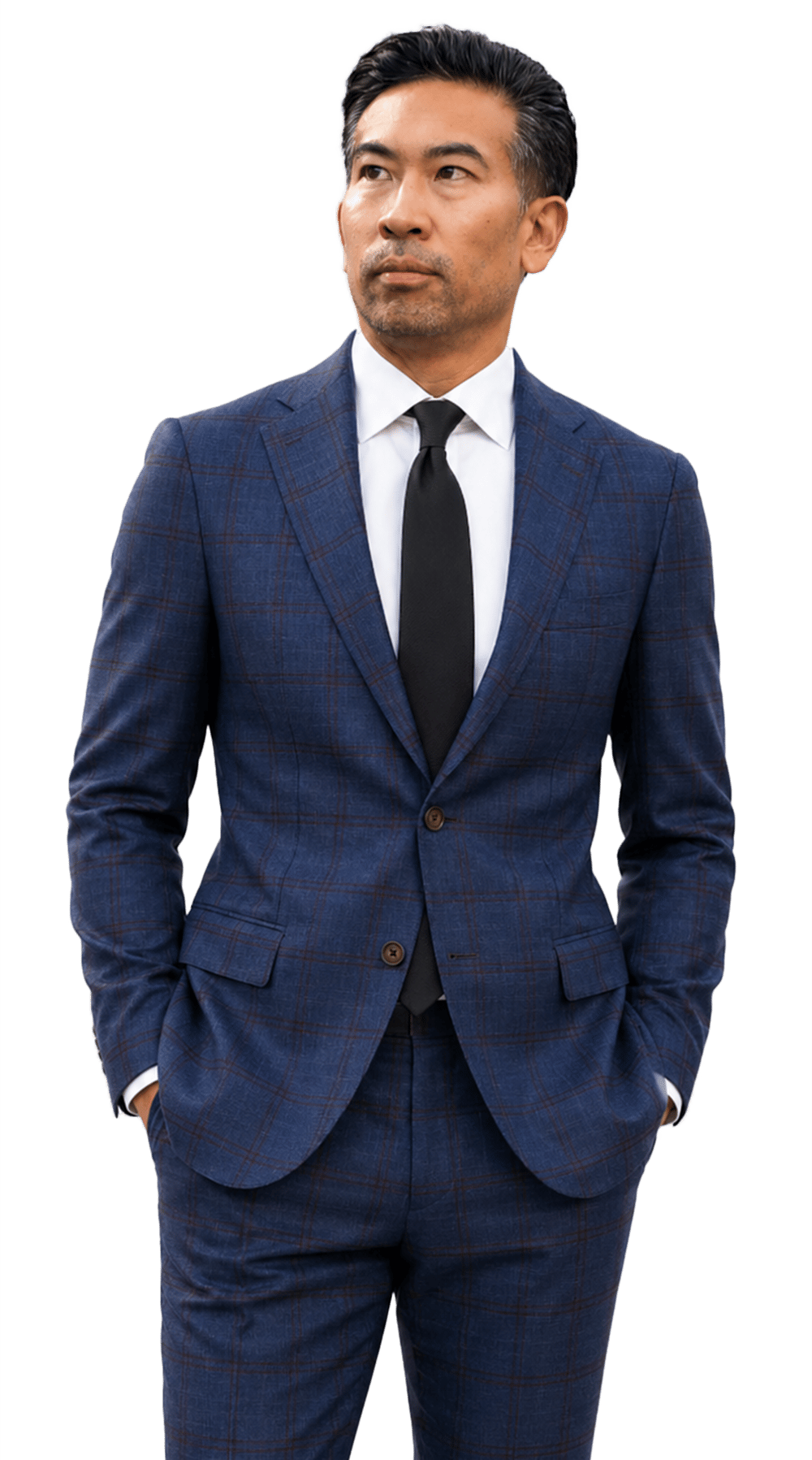Blue with Brown Windowpane Wool Mix Suit