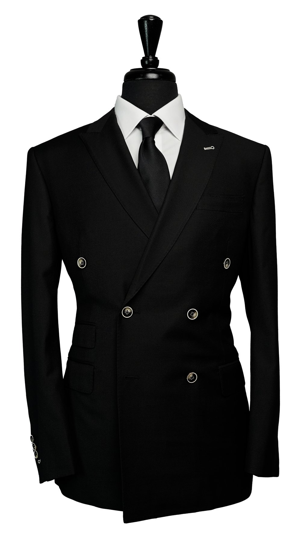 Solid Black Double-Breasted Suit Solid Black Double-Breasted Suit