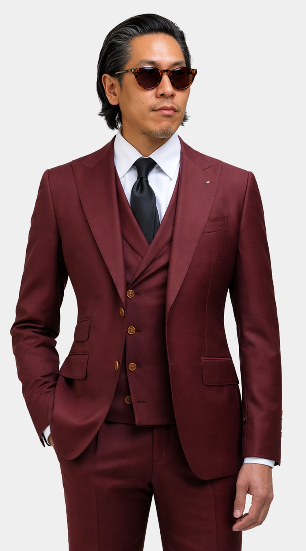 Burgundy Wool Three-Piece Suit