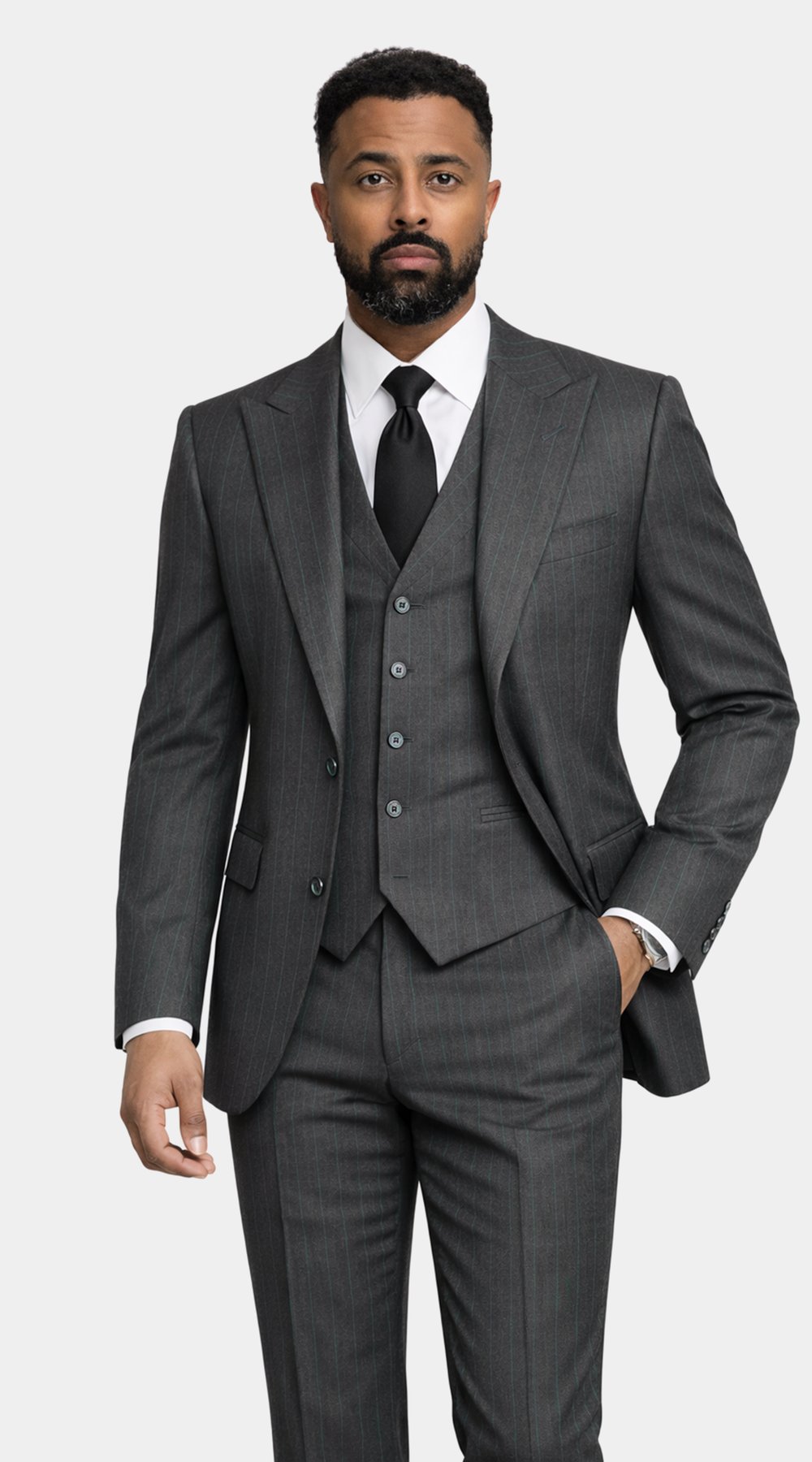 Complet Rayures Bleu Charbon