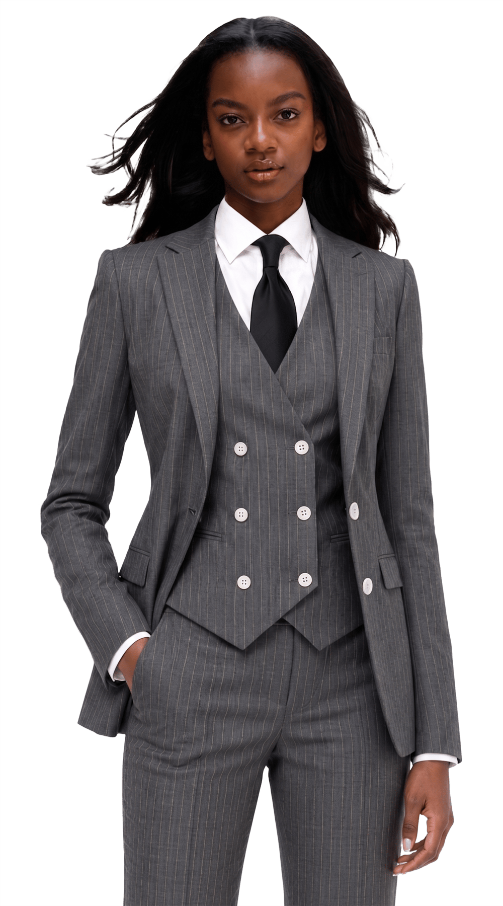 Charcoal Pinstripe Wool Three-Piece Suit