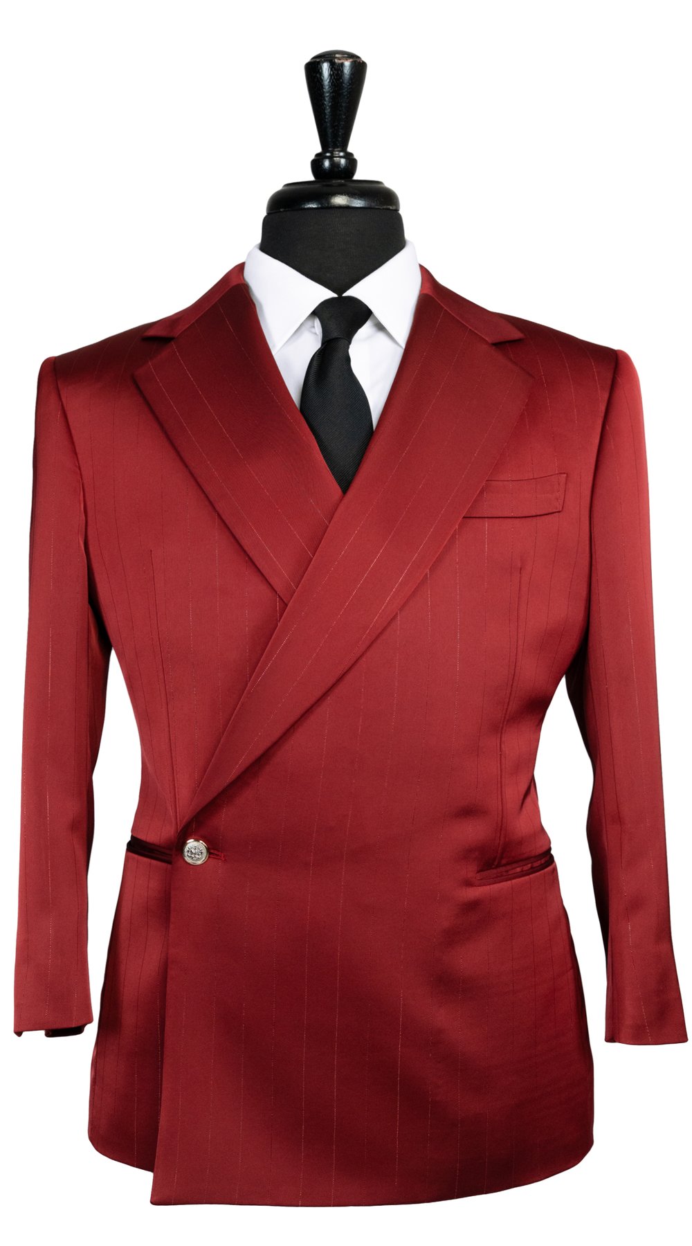 Crimson Pinstripe Single-Button Wrap Suit Crimson Pinstripe Single-Button Wrap Suit