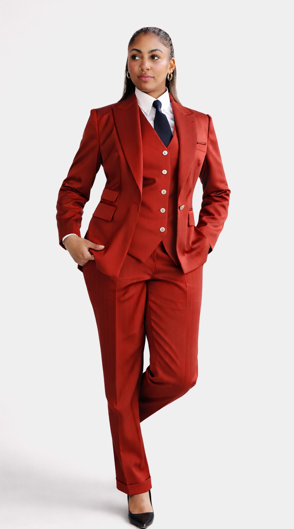 Complet Pinstripe Rouge Crimson